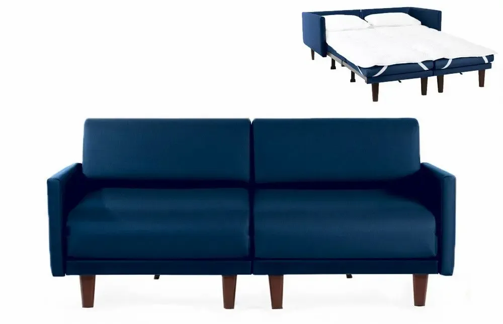 Armchairs - French sofa bed 2/3 places PACHA DUO 140 LARGE removable armrests: Colour - Artificial-leather / NAVY - Combi - DARK BLUE - LIKOOLIS