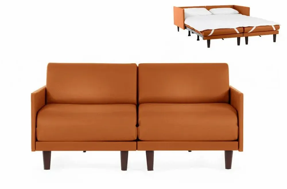 Armchairs - PACHA DUO 140 MEDIUM 2-seater French sofa bed with removable armrests: Colour - LEATHER - Orange 0837 - LIKOOLIS