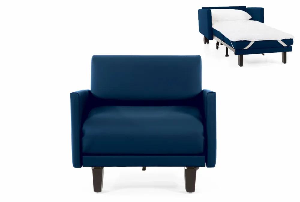 Armchairs - French 1-seater armchair bed ROLLER 80 LARGE removable armrests: Colour - Artificial leather / NAVY - Combi - DARK BLUE - LIKOOLIS