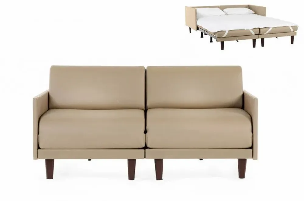 Fauteuils - Canapé lit Français 2 places PACHA DUO 140 MEDIUM accoudoirs amovibles : Coloris - CUIR - Beige Mastic 0809 - LIKOOLIS