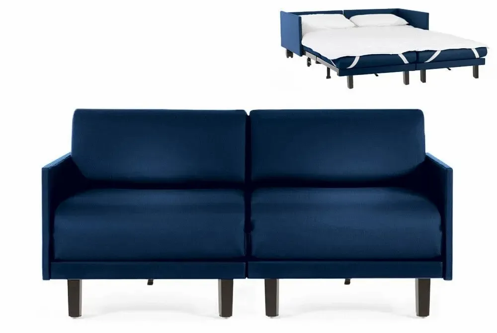 Armchairs - French sofa bed 2 places ROLLER DUO 160 MEDIUM removable armrests : Colour - Artificial leather / NAVY - Combi - DARK BLUE - LIKOOLIS