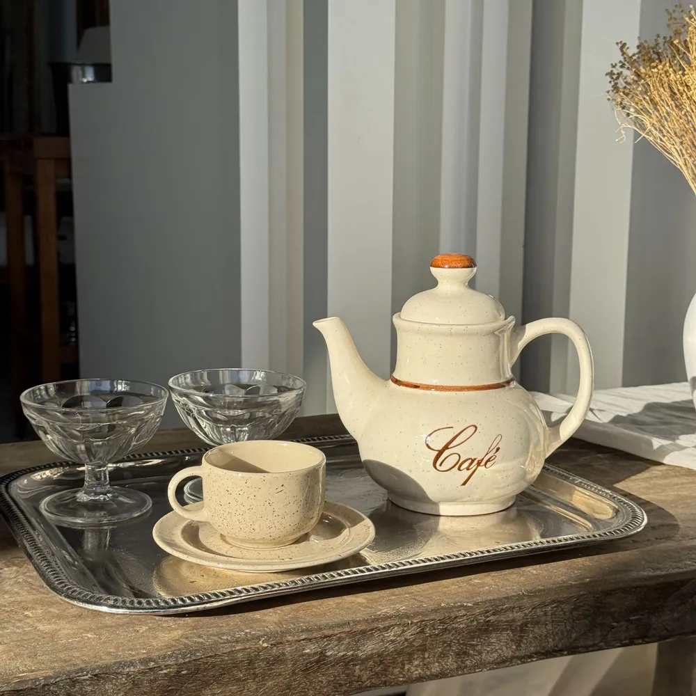 Tasses et mugs - Lot de 4 tasses à café vintage en grès beige moucheté brillante - OFFICE OBJETS