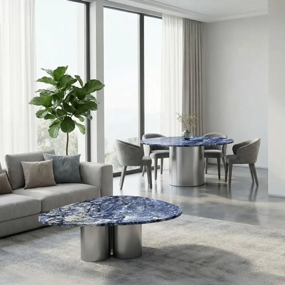 Tables de jardin - Rivage - Table basse - Granit Blue Bahia - 100X100X40cm - STONE VALLEY