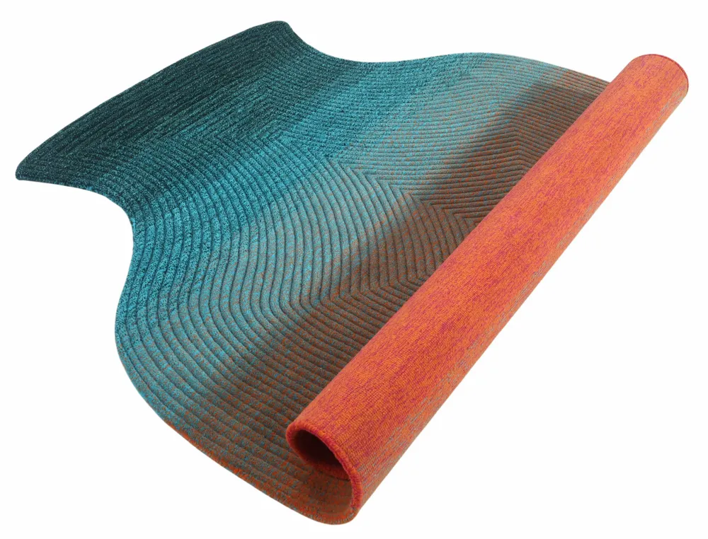 Contemporary carpets - Contemporary Hand Woven Matka Wool Area Rug - "Vessel - Sunset" - NUZRAT CARPET EMPORIOUM