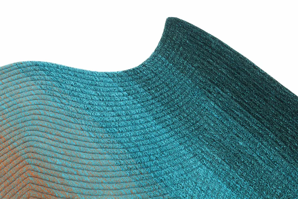 Contemporary carpets - Contemporary Hand Woven Matka Wool Area Rug - "Vessel - Sunset" - NUZRAT CARPET EMPORIOUM