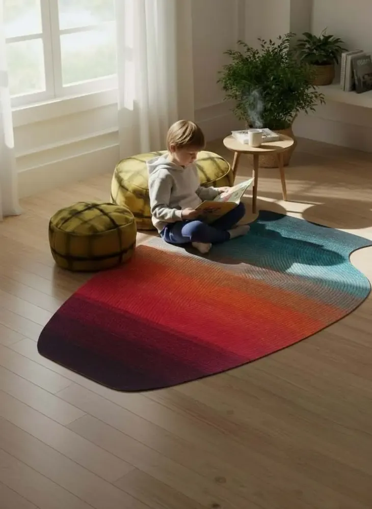 Contemporary carpets - Contemporary Hand Woven Matka Wool Area Rug - "Vessel - Sunset" - NUZRAT CARPET EMPORIOUM