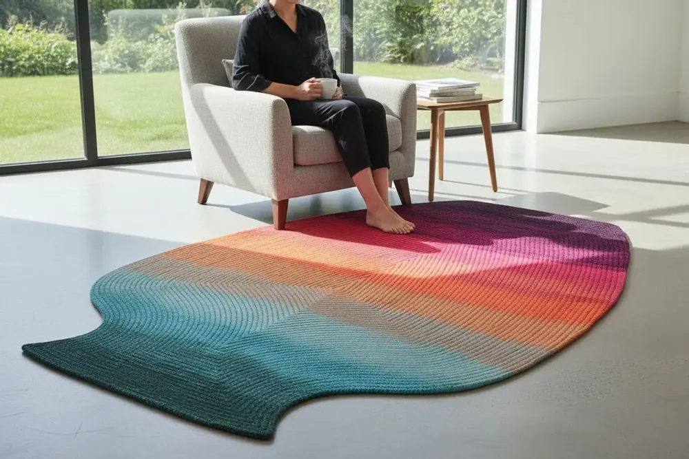 Contemporary carpets - Contemporary Hand Woven Matka Wool Area Rug - "Vessel - Sunset" - NUZRAT CARPET EMPORIOUM