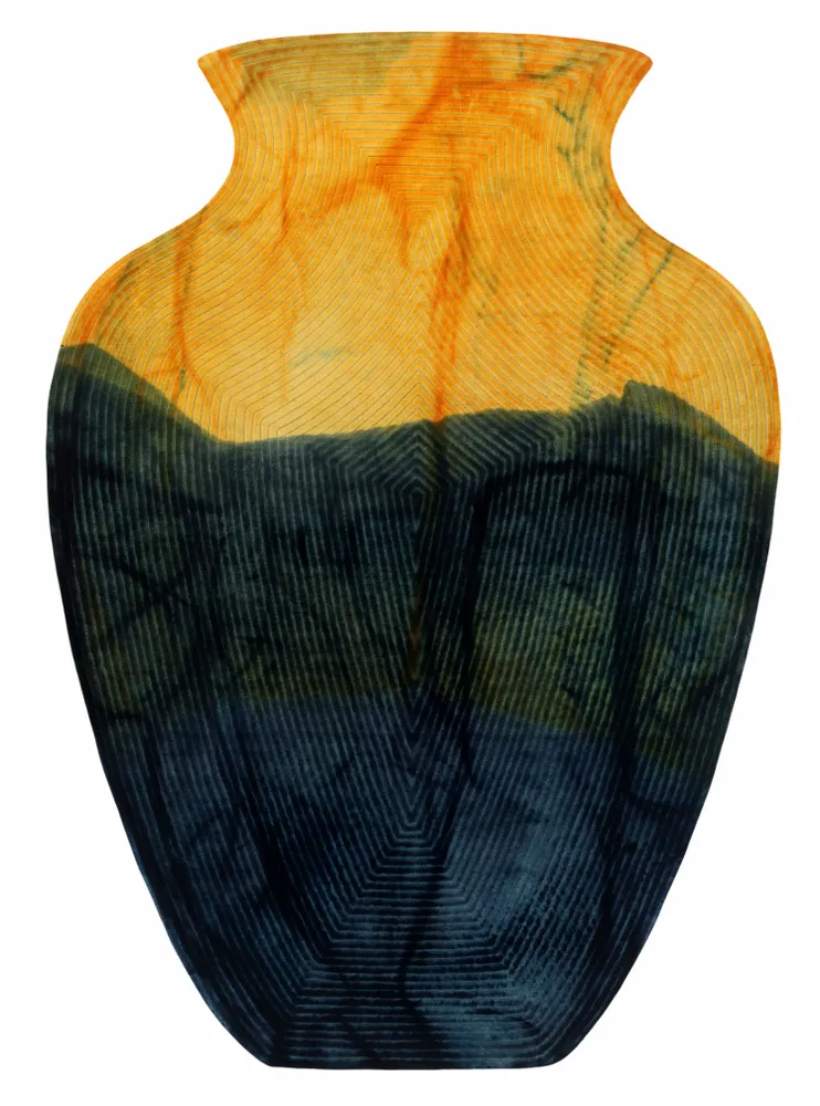 Contemporary carpets - Contemporary Hand Woven Matka Wool Area Rug - "Vessel - Amber Noir" - NUZRAT CARPET EMPORIOUM