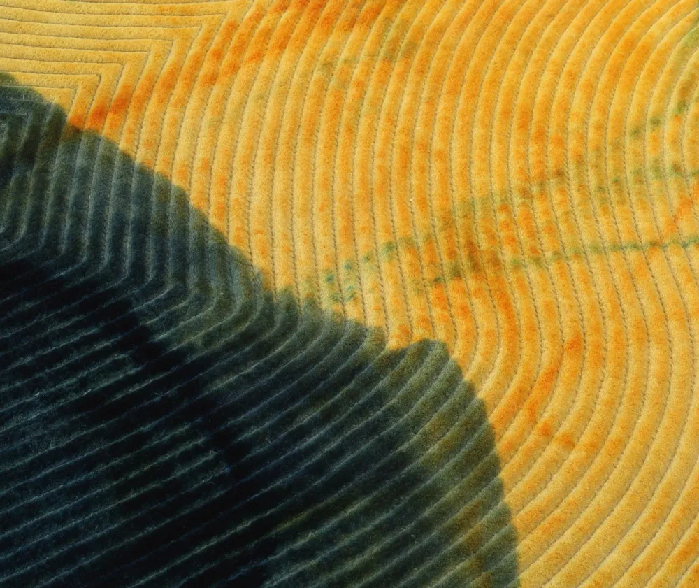 Contemporary carpets - Contemporary Hand Woven Matka Wool Area Rug - "Vessel - Amber Noir" - NUZRAT CARPET EMPORIOUM