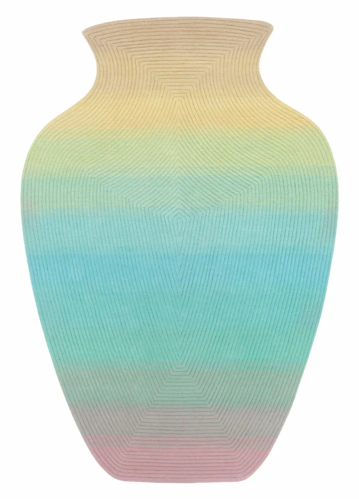 Contemporary carpets - Contemporary Hand Woven Matka Wool Area Rug - "Vessel -Pastel Rainbow" - NUZRAT CARPET EMPORIOUM