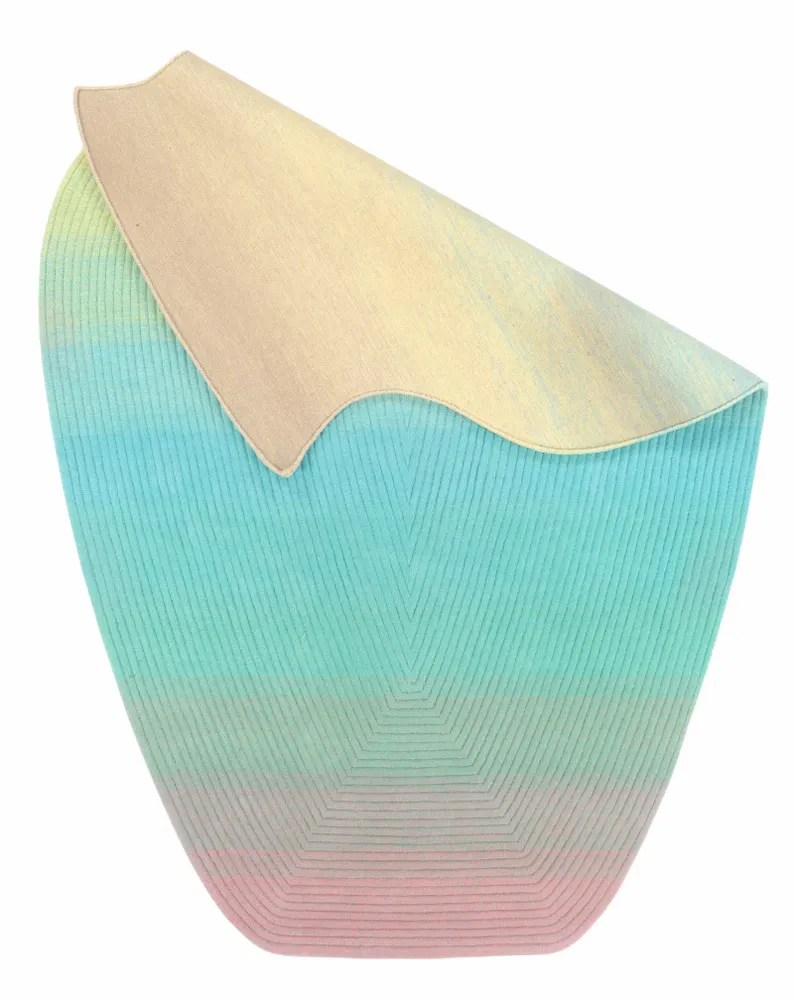 Contemporary carpets - Contemporary Hand Woven Matka Wool Area Rug - "Vessel -Pastel Rainbow" - NUZRAT CARPET EMPORIOUM