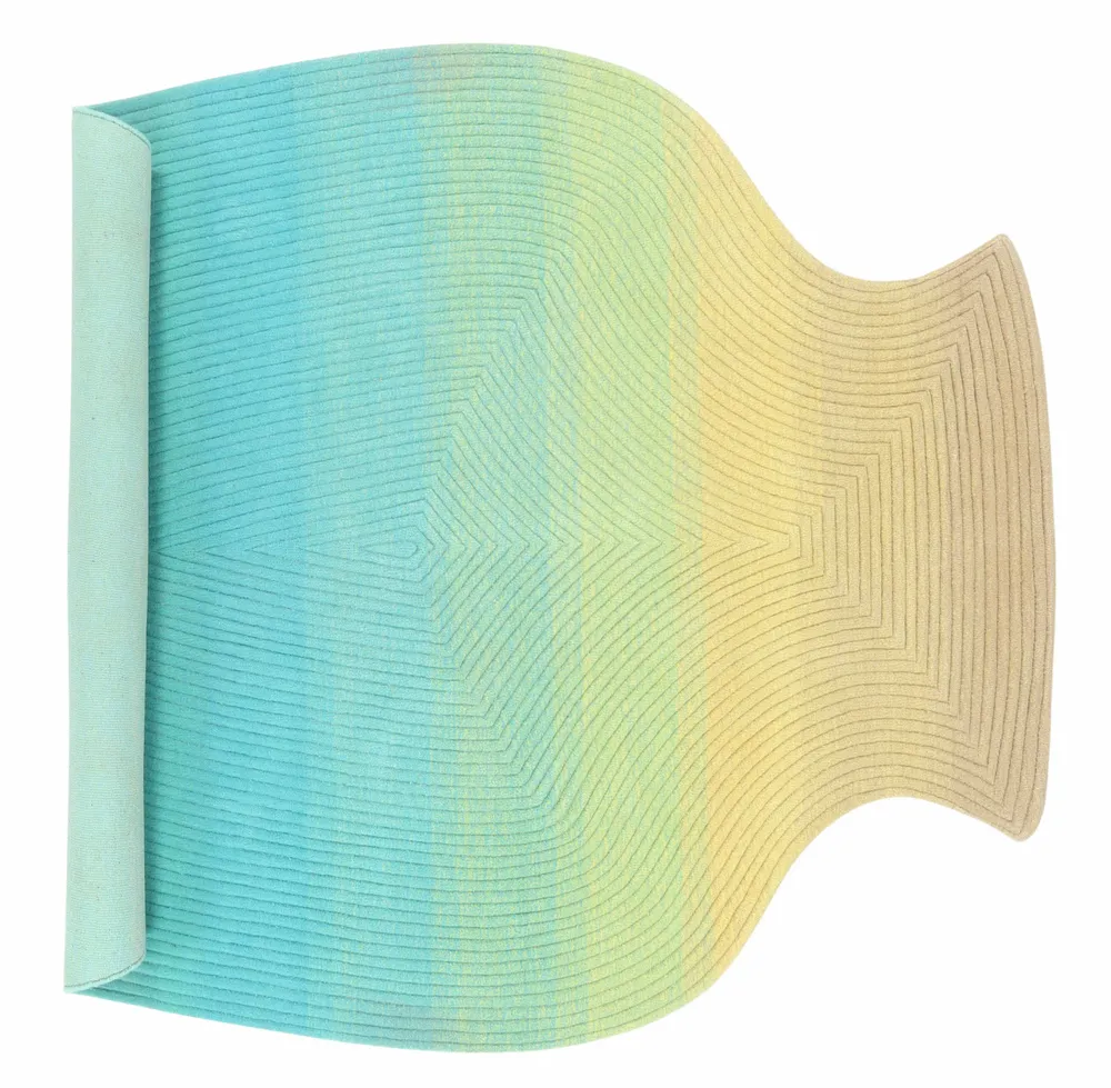 Contemporary carpets - Contemporary Hand Woven Matka Wool Area Rug - "Vessel -Pastel Rainbow" - NUZRAT CARPET EMPORIOUM