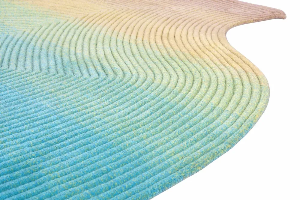 Contemporary carpets - Contemporary Hand Woven Matka Wool Area Rug - "Vessel -Pastel Rainbow" - NUZRAT CARPET EMPORIOUM