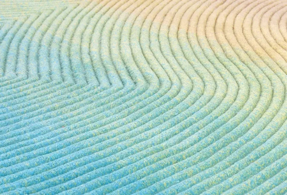 Contemporary carpets - Contemporary Hand Woven Matka Wool Area Rug - "Vessel -Pastel Rainbow" - NUZRAT CARPET EMPORIOUM