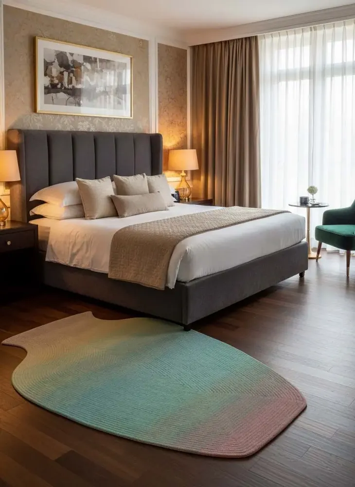 Contemporary carpets - Contemporary Hand Woven Matka Wool Area Rug - "Vessel -Pastel Rainbow" - NUZRAT CARPET EMPORIOUM