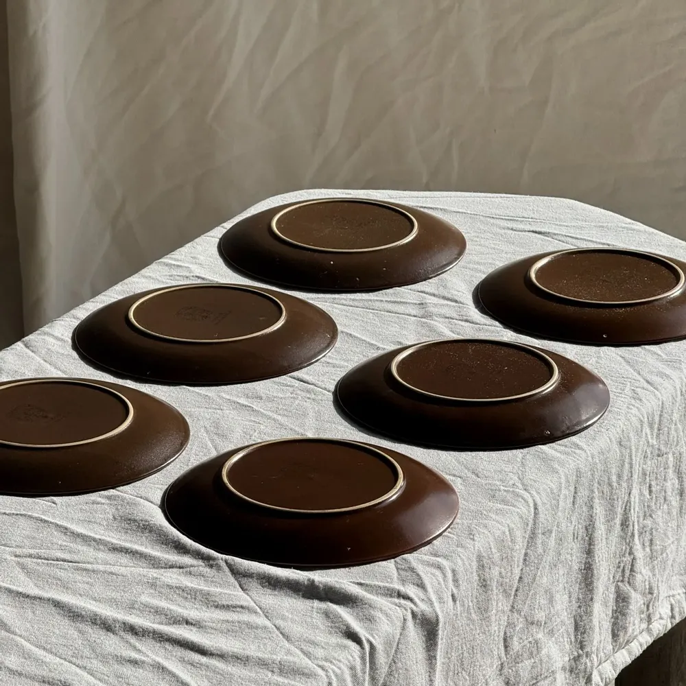 Everyday plates - Set of 6 vintage brown stoneware dessert plates D21 - OFFICE OBJETS