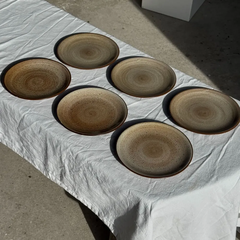 Everyday plates - Set of 6 vintage brown stoneware dessert plates D21 - OFFICE OBJETS