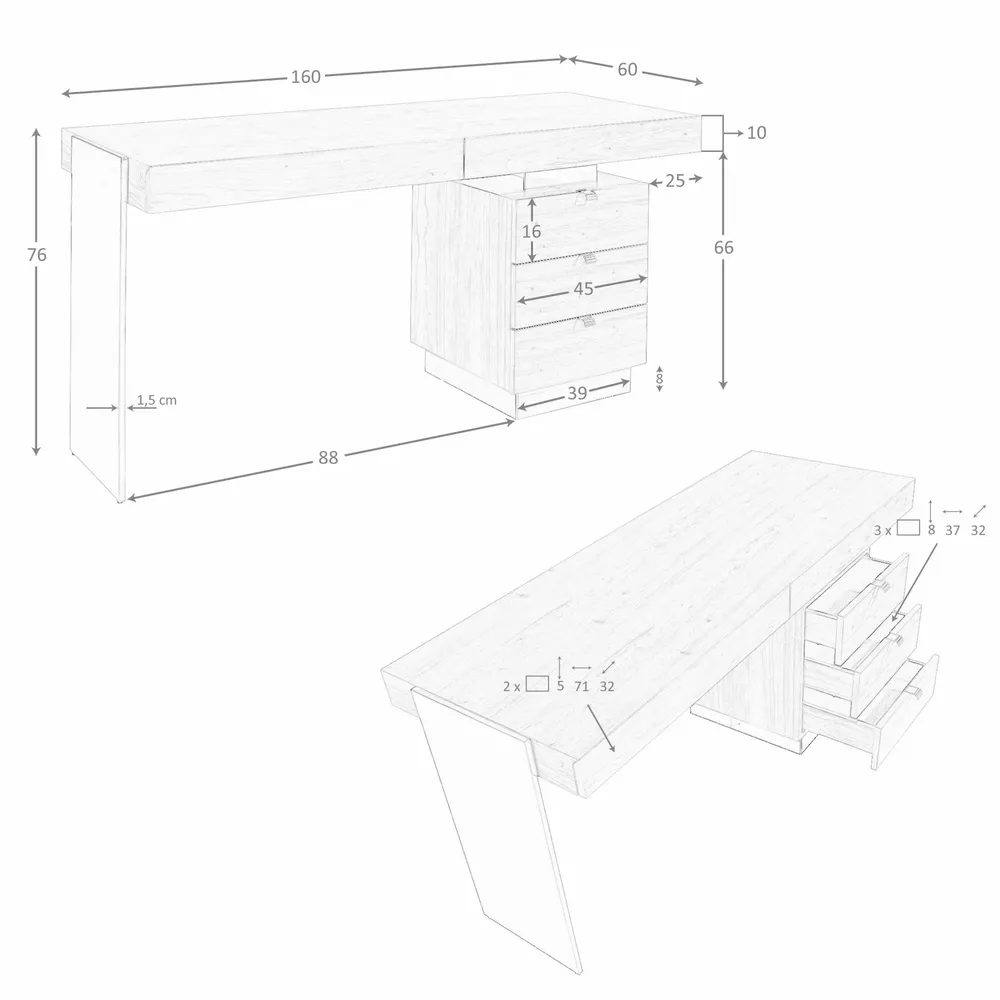 Mobilier et rangements pour bureau - Bureau en bois de noyer et acier poli - ANGEL CERDÁ