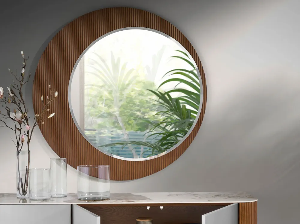 Mirrors - Round walnut wall mirror - ANGEL CERDÁ