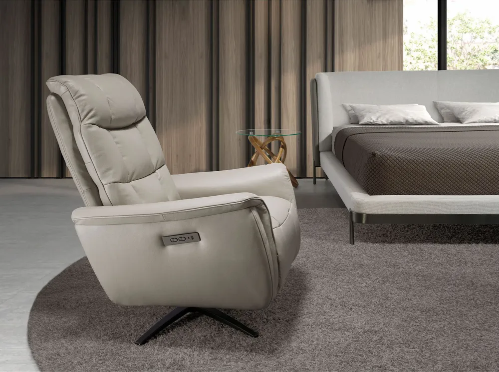 Fauteuils - Fauteuil pivotant en cuir gris - ANGEL CERDÁ