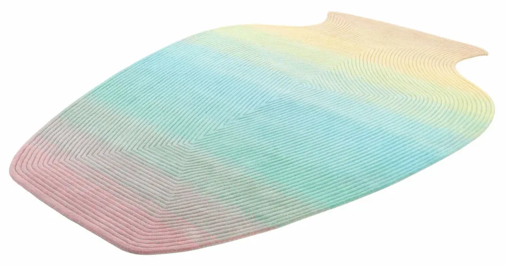 Contemporary carpets - Contemporary Hand Woven Matka Wool Area Rug - "Vessel -Pastel Rainbow" - NUZRAT CARPET EMPORIOUM