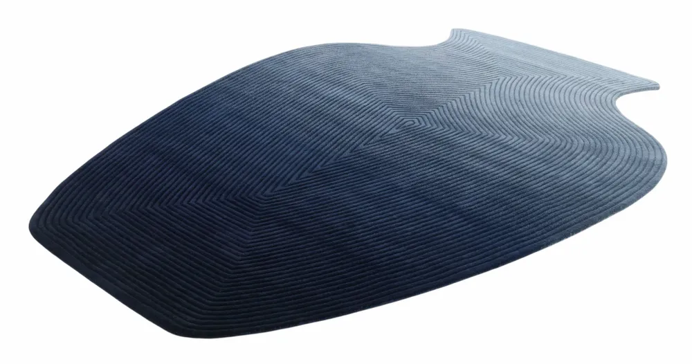 Contemporary carpets - Contemporary Hand Woven Matka Wool Area Rug - "Vessel - Midnight Blue" - NUZRAT CARPET EMPORIOUM