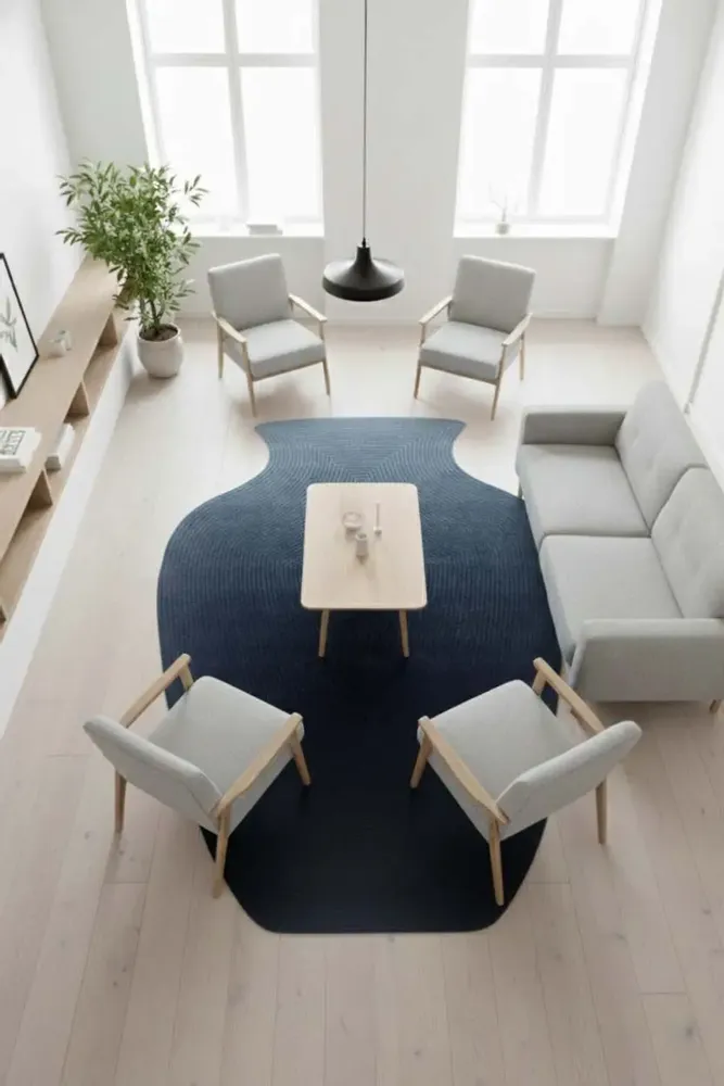 Contemporary carpets - Contemporary Hand Woven Matka Wool Area Rug - "Vessel - Midnight Blue" - NUZRAT CARPET EMPORIOUM