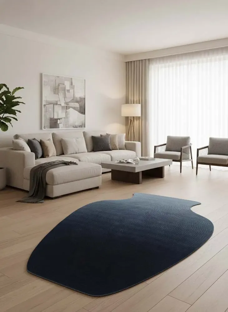 Contemporary carpets - Contemporary Hand Woven Matka Wool Area Rug - "Vessel - Midnight Blue" - NUZRAT CARPET EMPORIOUM