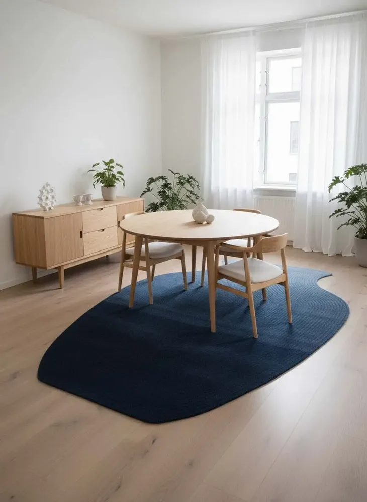 Contemporary carpets - Contemporary Hand Woven Matka Wool Area Rug - "Vessel - Midnight Blue" - NUZRAT CARPET EMPORIOUM