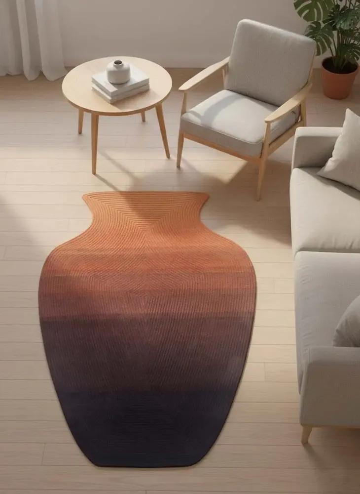 Contemporary carpets - Contemporary Hand Woven Matka Wool Area Rug - "Vessel - Desert Dusk" - NUZRAT CARPET EMPORIOUM