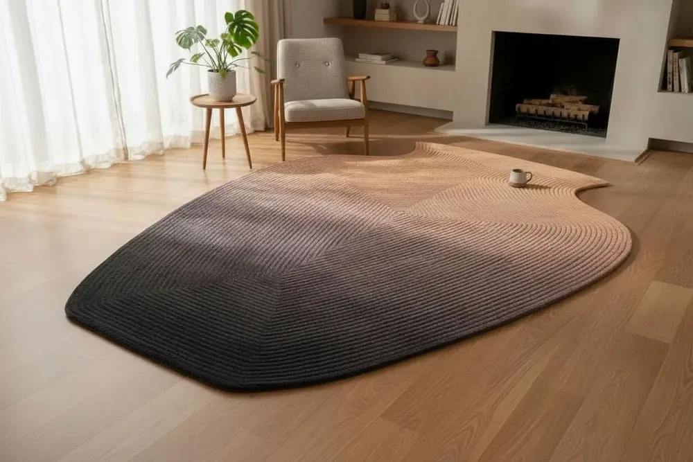 Contemporary carpets - Contemporary Hand Woven Matka Wool Area Rug - "Vessel - Desert Dusk" - NUZRAT CARPET EMPORIOUM