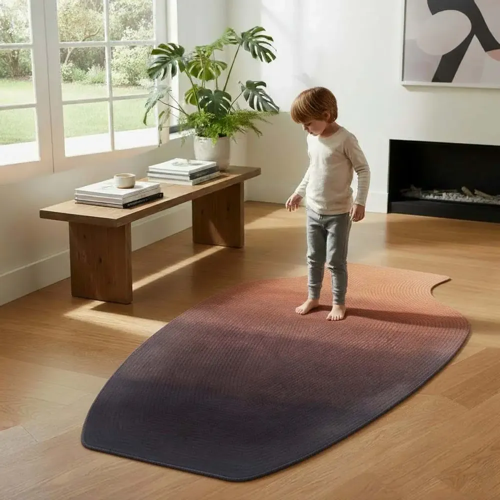 Contemporary carpets - Contemporary Hand Woven Matka Wool Area Rug - "Vessel - Desert Dusk" - NUZRAT CARPET EMPORIOUM