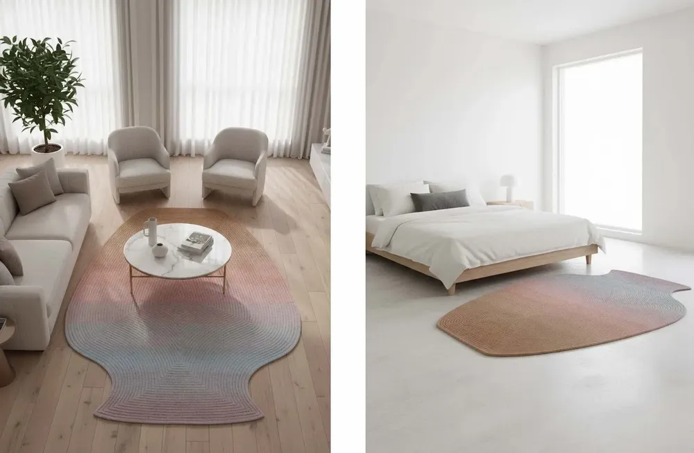 Contemporary carpets - Contemporary Hand Woven Matka Wool Area Rug - "Vessel - Dawn Earth" - NUZRAT CARPET EMPORIOUM