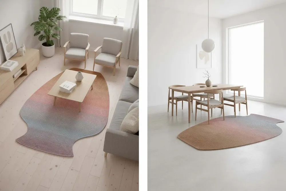 Contemporary carpets - Contemporary Hand Woven Matka Wool Area Rug - "Vessel - Dawn Earth" - NUZRAT CARPET EMPORIOUM