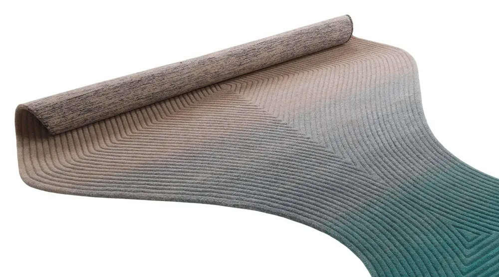 Contemporary carpets - Contemporary Hand Woven Matka Wool Area Rug - "Noora - Driftwood Teal" - NUZRAT CARPET EMPORIOUM