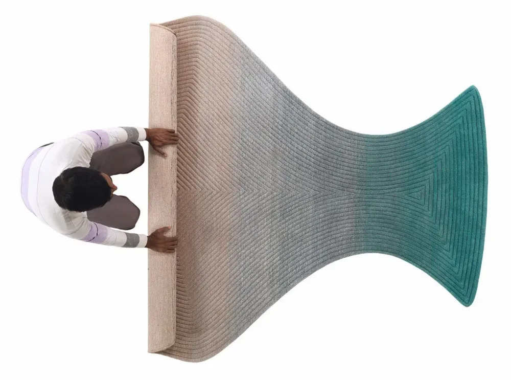 Contemporary carpets - Contemporary Hand Woven Matka Wool Area Rug - "Noora - Driftwood Teal" - NUZRAT CARPET EMPORIOUM