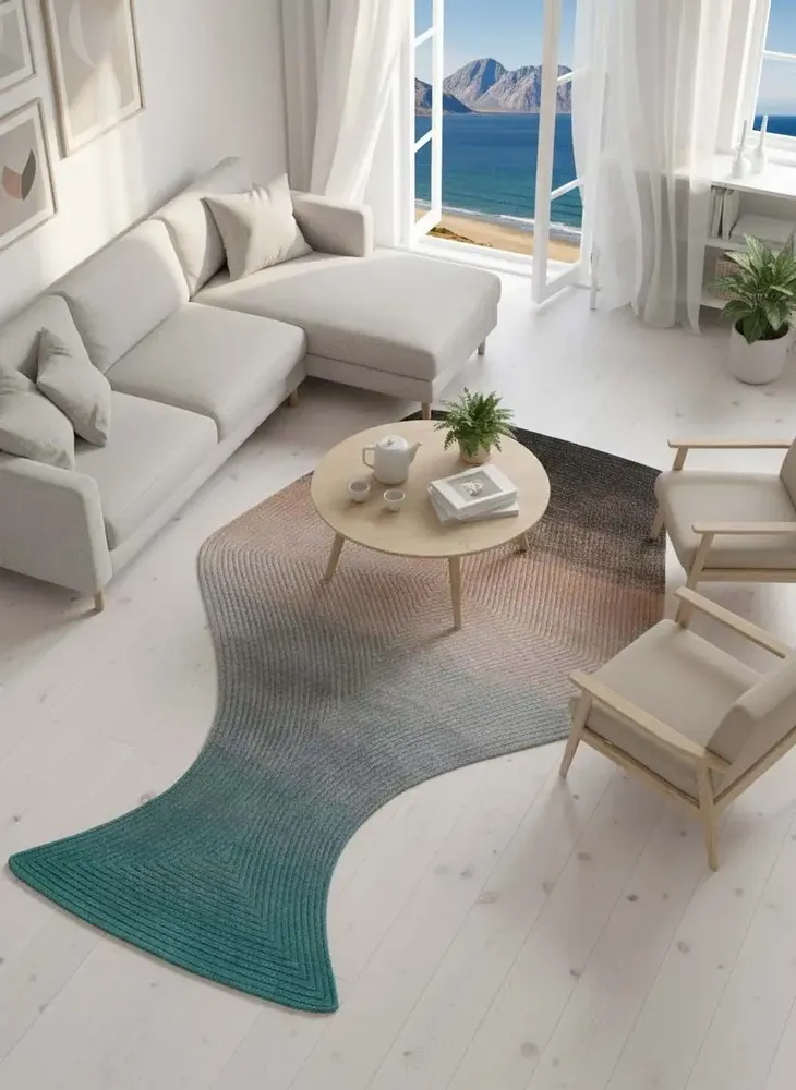 Contemporary carpets - Contemporary Hand Woven Matka Wool Area Rug - "Noora - Driftwood Teal" - NUZRAT CARPET EMPORIOUM