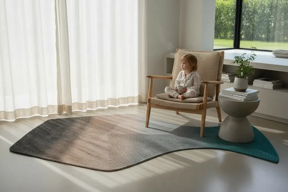 Contemporary carpets - Contemporary Hand Woven Matka Wool Area Rug - "Noora - Driftwood Teal" - NUZRAT CARPET EMPORIOUM