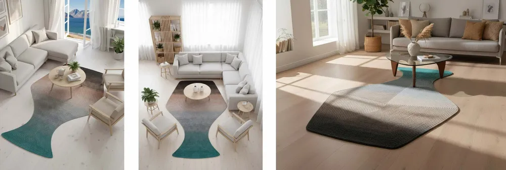 Contemporary carpets - Contemporary Hand Woven Matka Wool Area Rug - "Noora - Driftwood Teal" - NUZRAT CARPET EMPORIOUM
