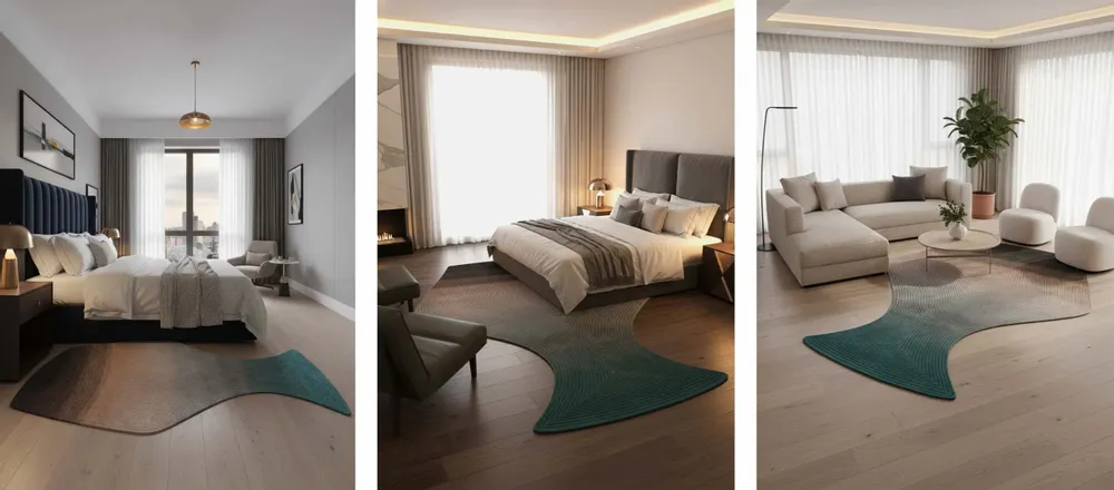 Contemporary carpets - Contemporary Hand Woven Matka Wool Area Rug - "Noora - Driftwood Teal" - NUZRAT CARPET EMPORIOUM