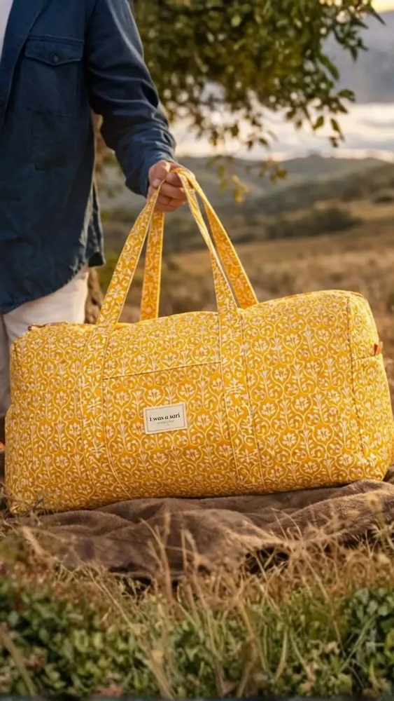 Bags and totes - Quilted barrel bag made from upcycled saris - I WAS A SARI