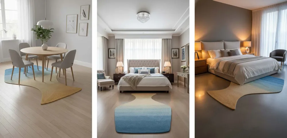 Contemporary carpets - Contemporary Hand Woven Matka Wool Area Rug - "Noora - Skyline Breeze" - NUZRAT CARPET EMPORIOUM