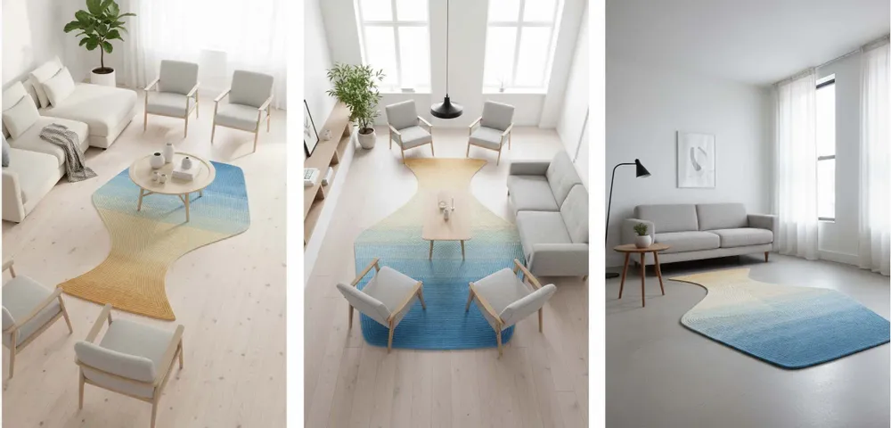 Contemporary carpets - Contemporary Hand Woven Matka Wool Area Rug - "Noora - Skyline Breeze" - NUZRAT CARPET EMPORIOUM