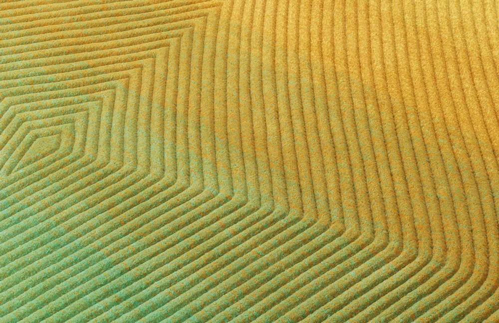 Contemporary carpets - Contemporary Hand Woven Matka Wool Area Rug - "Noora - Sunfire Meadow" - NUZRAT CARPET EMPORIOUM