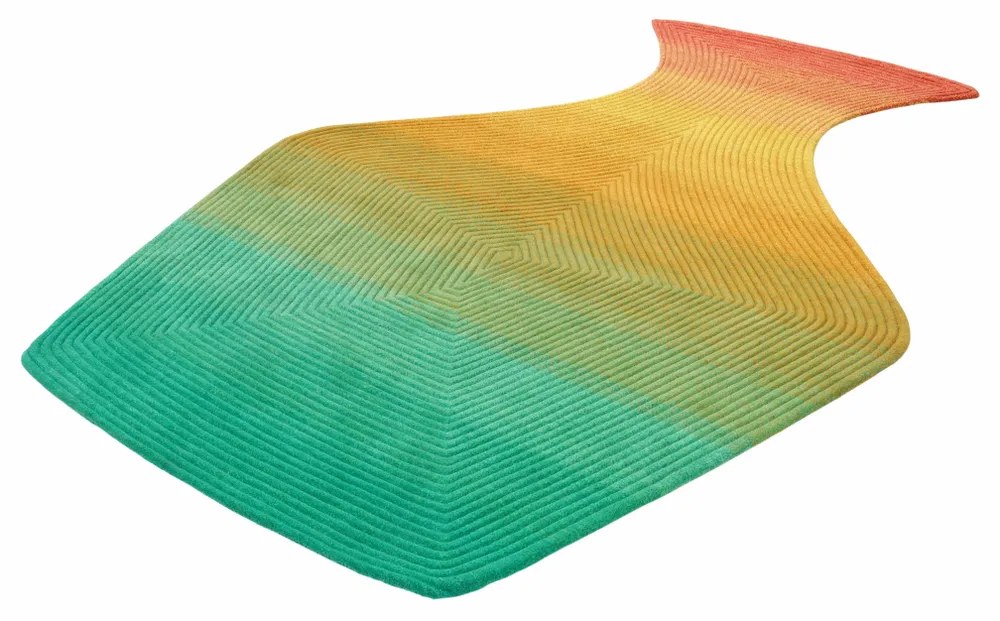 Contemporary carpets - Contemporary Hand Woven Matka Wool Area Rug - "Noora - Sunfire Meadow" - NUZRAT CARPET EMPORIOUM