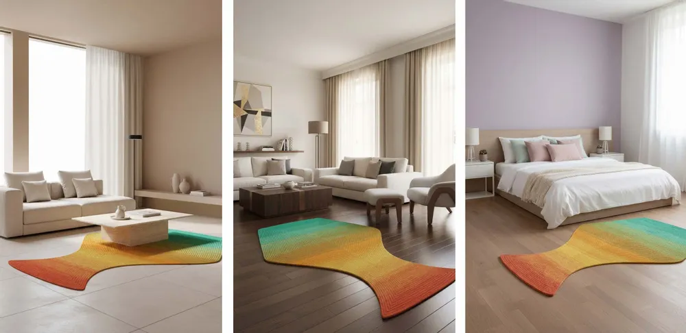Contemporary carpets - Contemporary Hand Woven Matka Wool Area Rug - "Noora - Sunfire Meadow" - NUZRAT CARPET EMPORIOUM