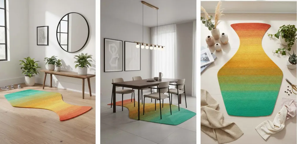 Contemporary carpets - Contemporary Hand Woven Matka Wool Area Rug - "Noora - Sunfire Meadow" - NUZRAT CARPET EMPORIOUM