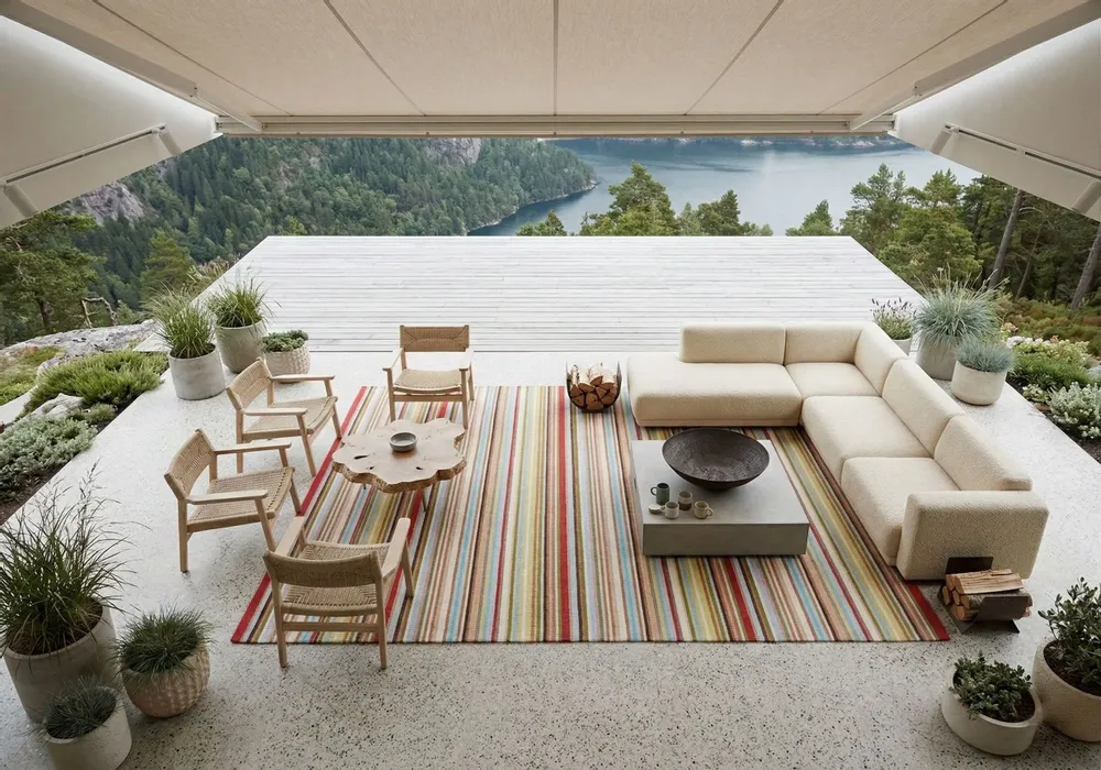 Contemporary carpets - Hand woven Polyester rug, Lines - Multi - NUZRAT CARPET EMPORIOUM