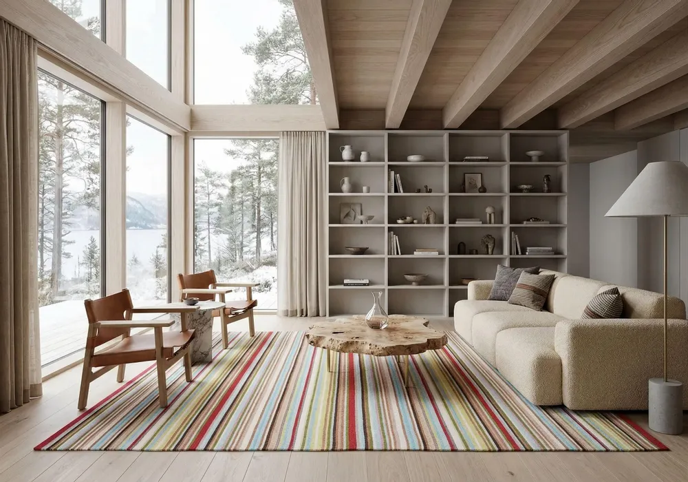 Contemporary carpets - Hand woven Polyester rug, Lines - Multi - NUZRAT CARPET EMPORIOUM