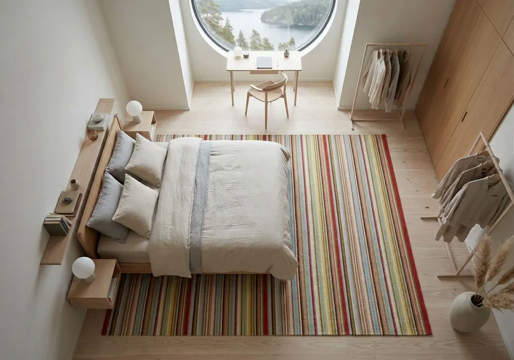 Contemporary carpets - Hand woven Polyester rug, Lines - Multi - NUZRAT CARPET EMPORIOUM